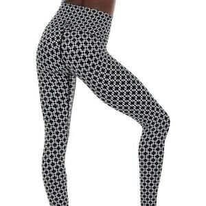 K-Deer Black & White Geometric Pattern Sneaker Length Leggings Womens sz Small